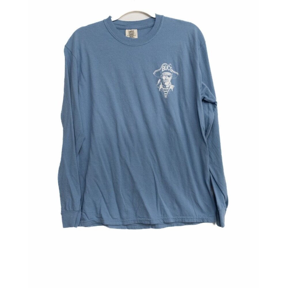 Comfort Colors Men Blue Cotton Sweater Graphic Crew Neck Pullover Long Sleeve M